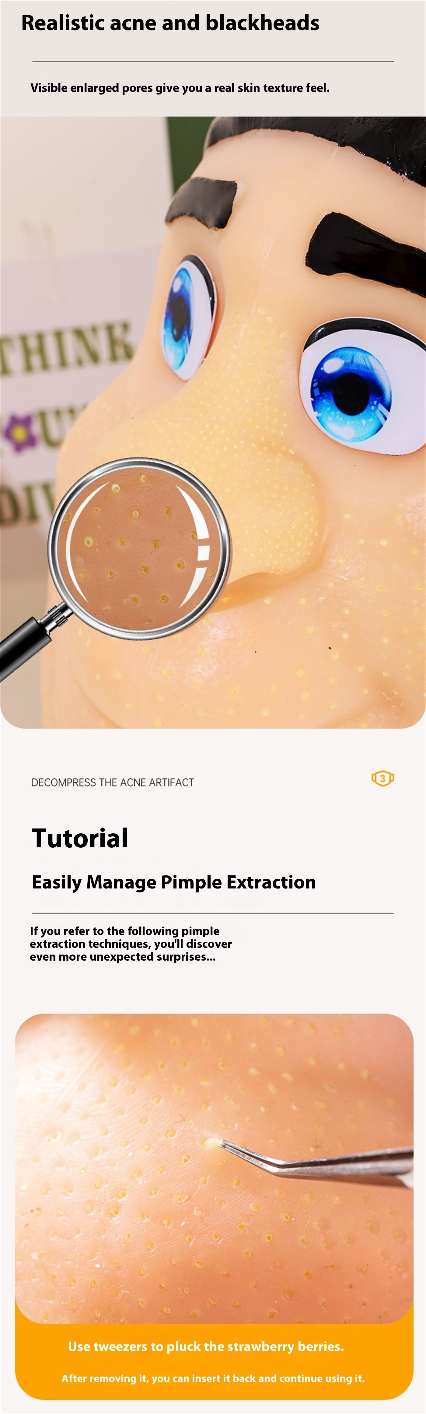 Eco-Friendly Realistic Acne Popping Stress Relief Toy - Big Head Pimple Squeezer For Anxiety Relief