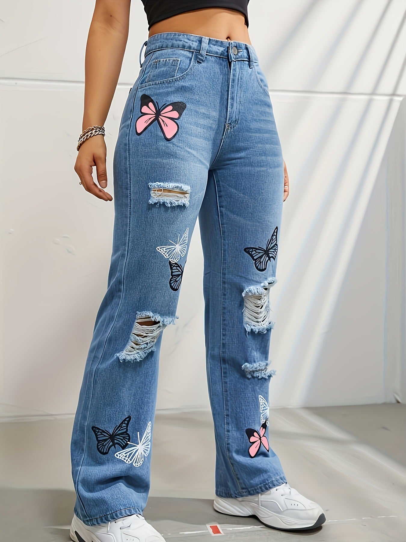 Butterfly Bliss High-Waist Jeans