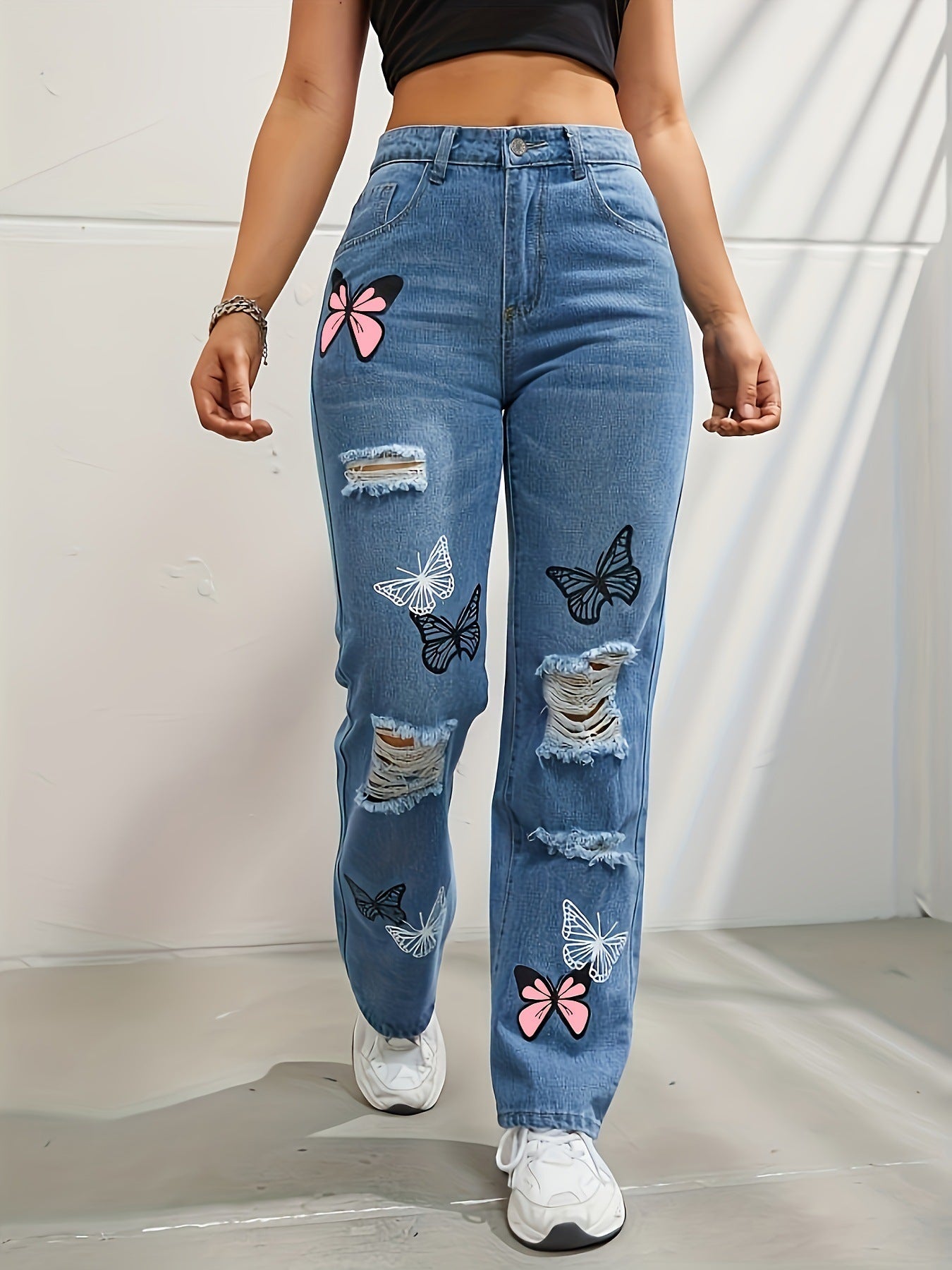 Butterfly Bliss High-Waist Jeans