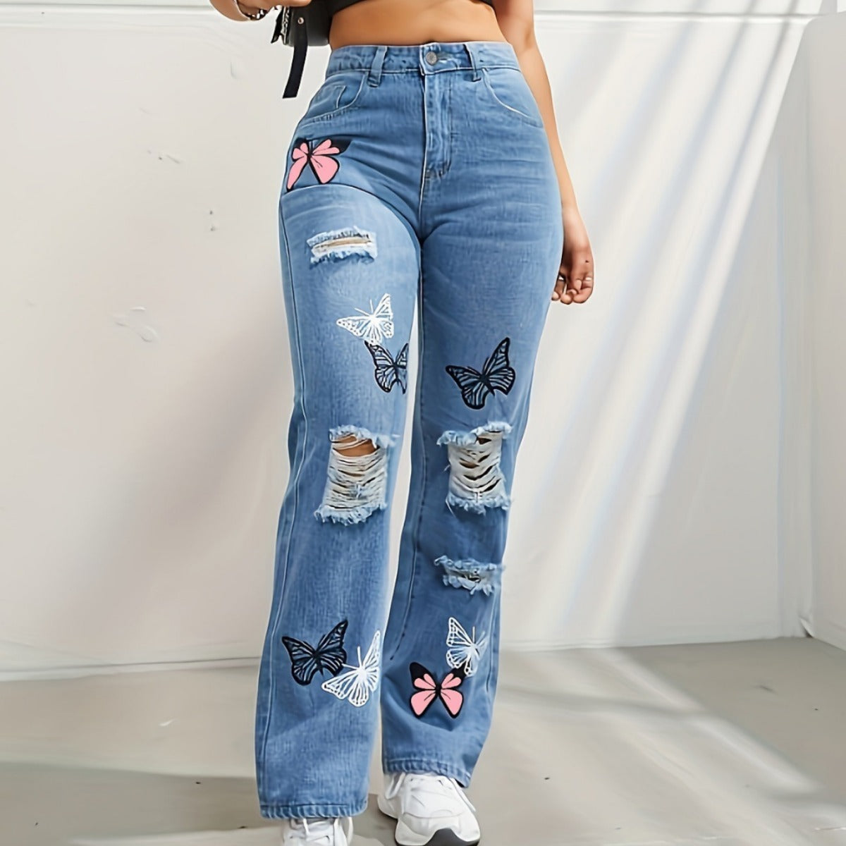 Butterfly Bliss High-Waist Jeans