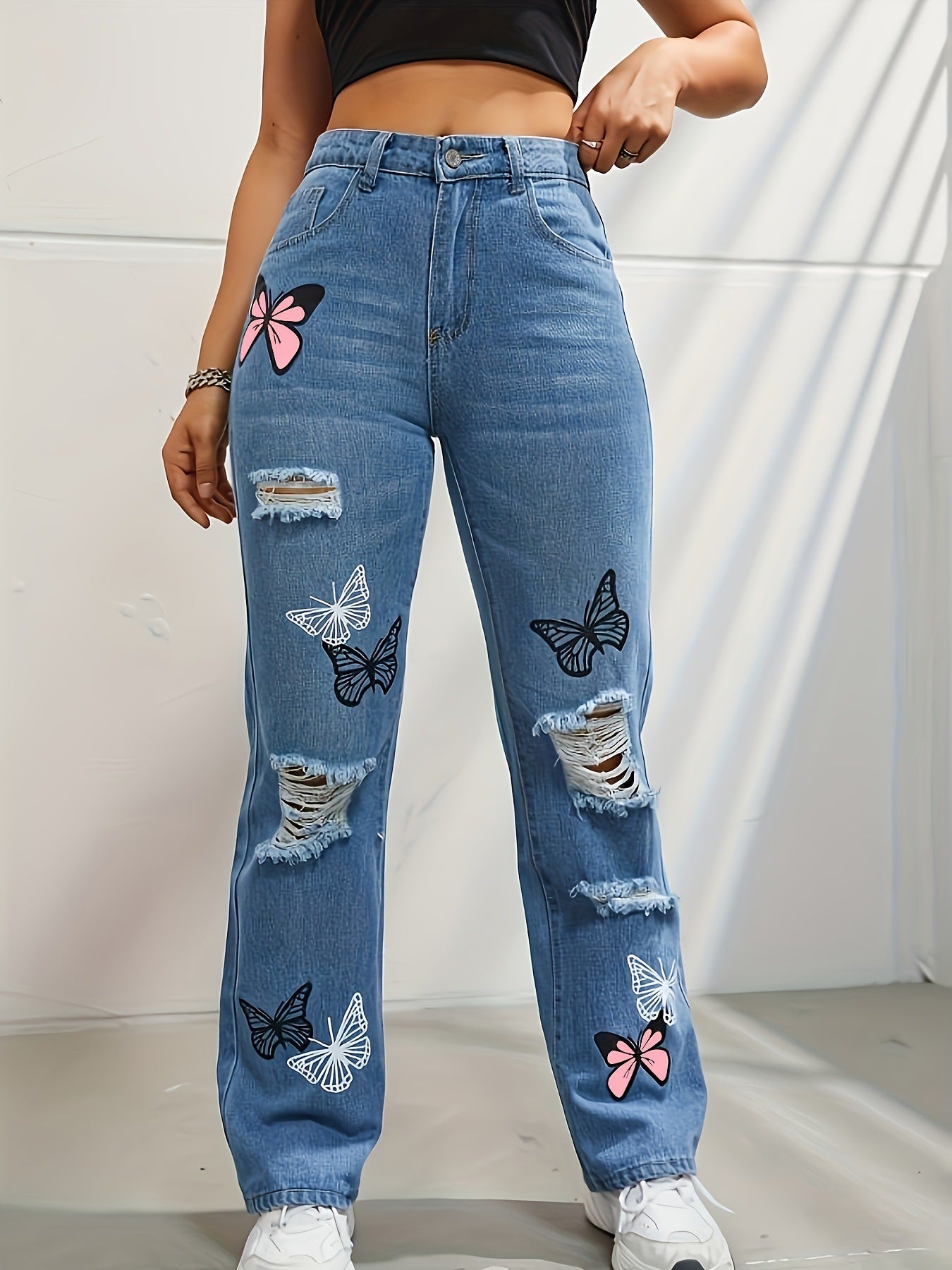 Butterfly Bliss High-Waist Jeans