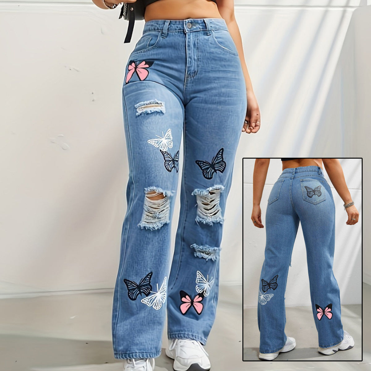 Butterfly Bliss High-Waist Jeans